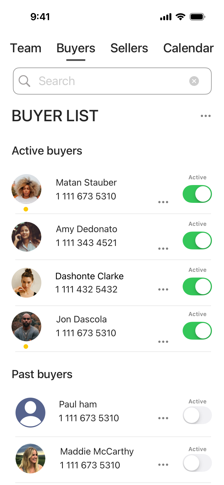 Buyer list screen