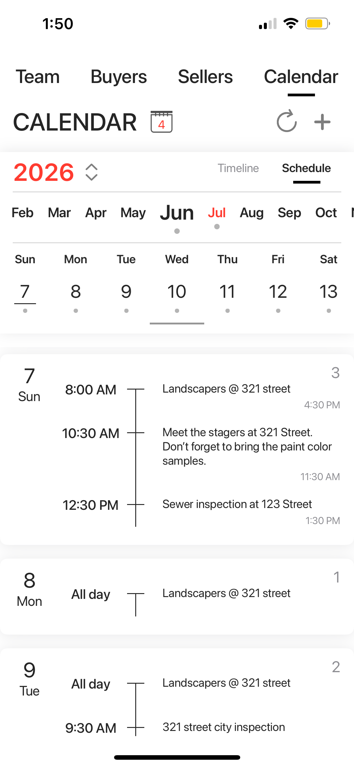 Calendar schedule screen
