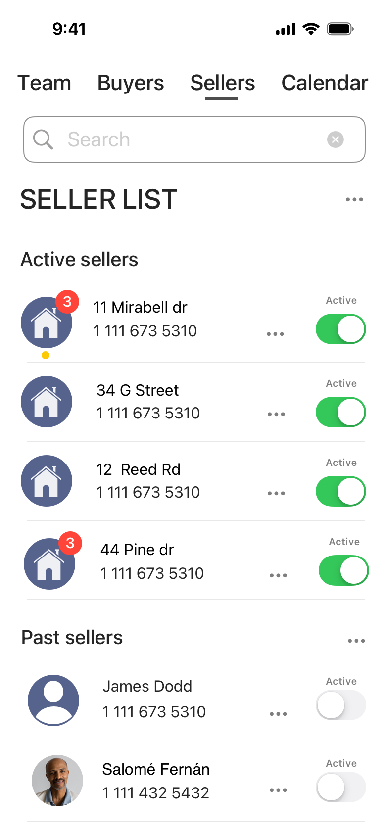 Seller list screen